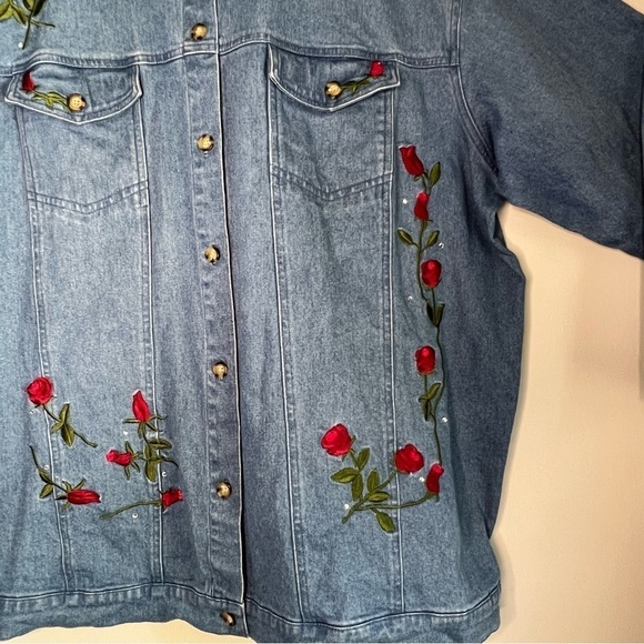 Quacker Factory Vintage Rose Embroidered Denim Button Front Jacket Size 2X - Picture 14 of 15
